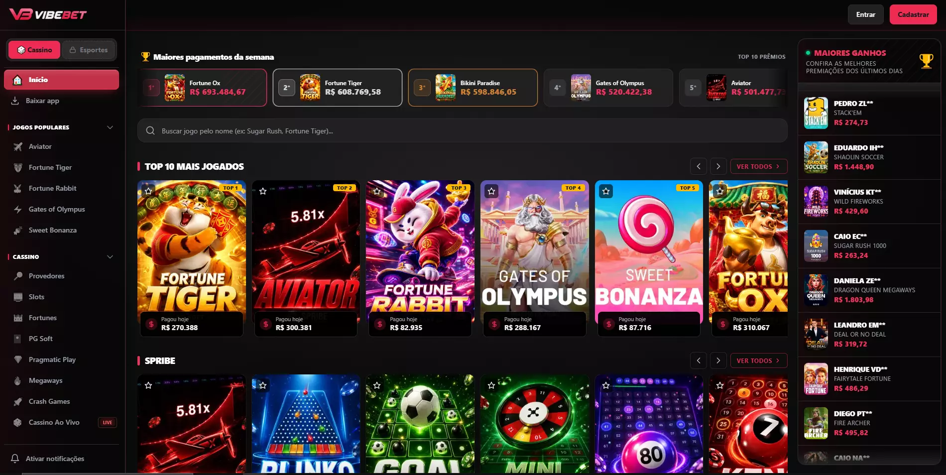 Preview da plataforma vibebet.vip