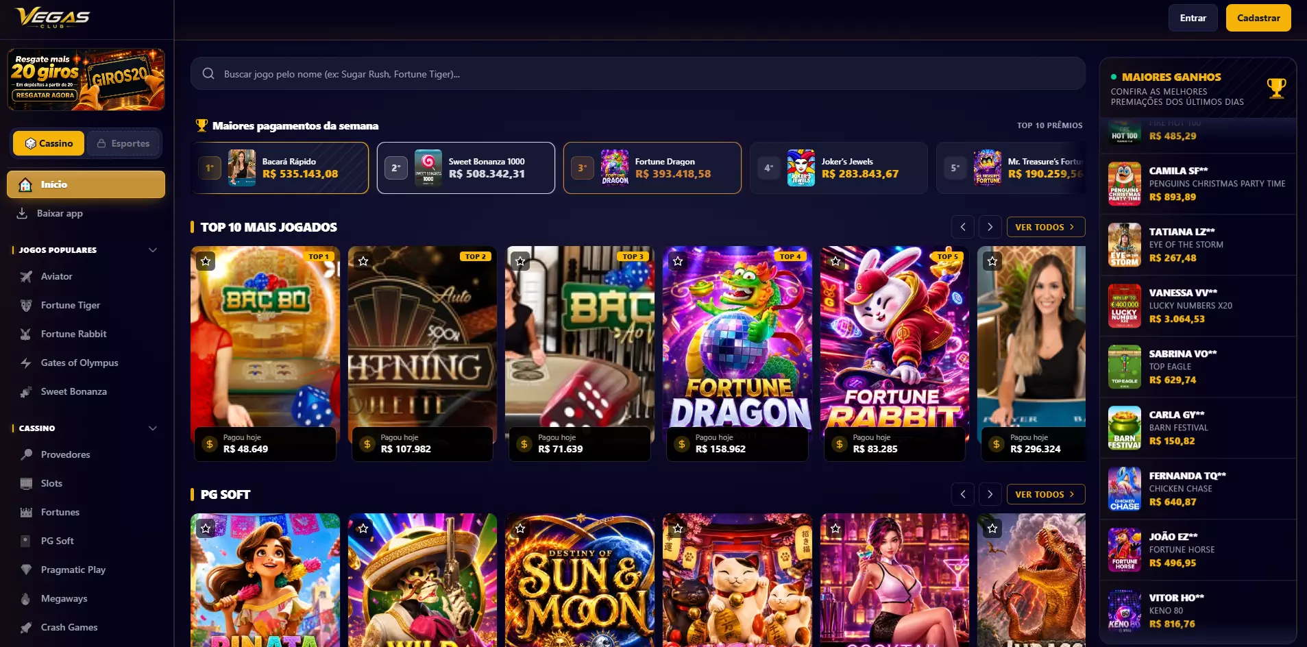 Preview da plataforma vegasclubbet.com